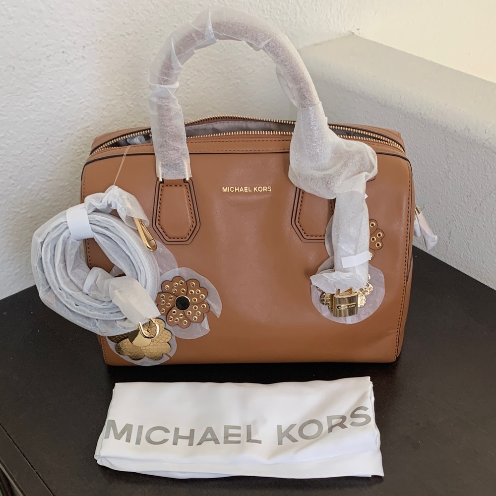 Michael Kors Brown Satchel with Gold Floral Details - Picture 10 of 16